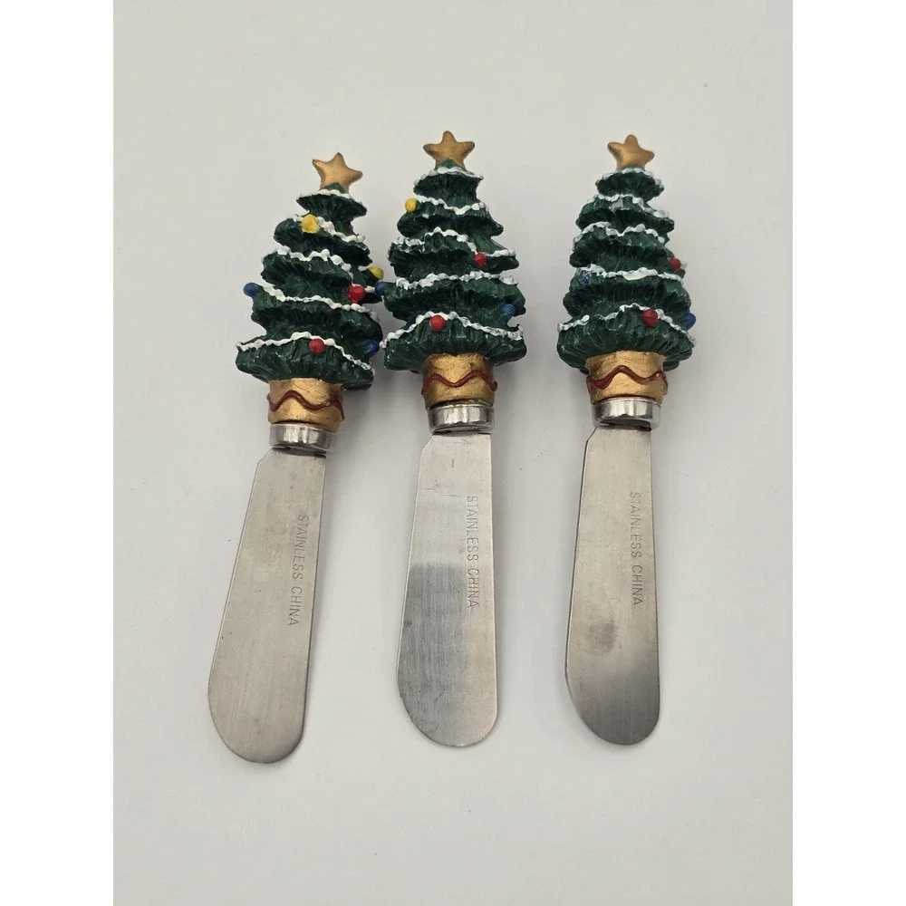 Lot Of 14 Cheese Spreaders Christmas Variety Stainless Steel  Resin Santa Bear